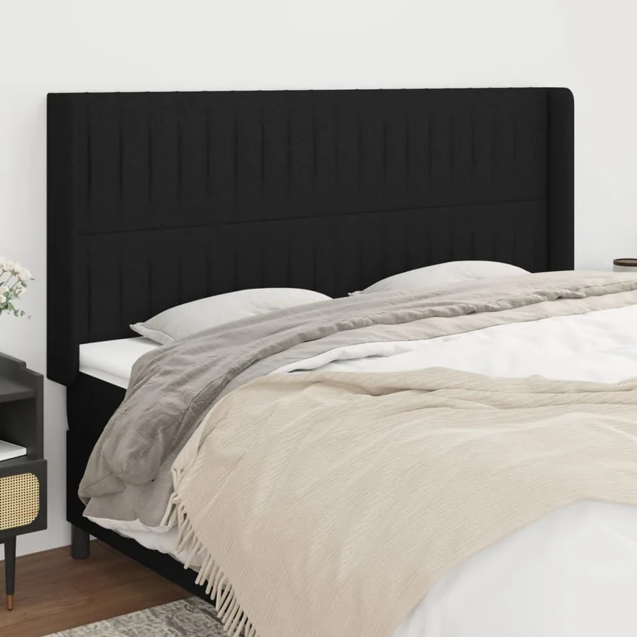 Tête de lit avec oreilles Noir 203x16x118/128 cm Tissu