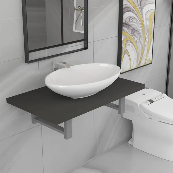 Meuble de salle de bain en deux pièces Céramique Gris
