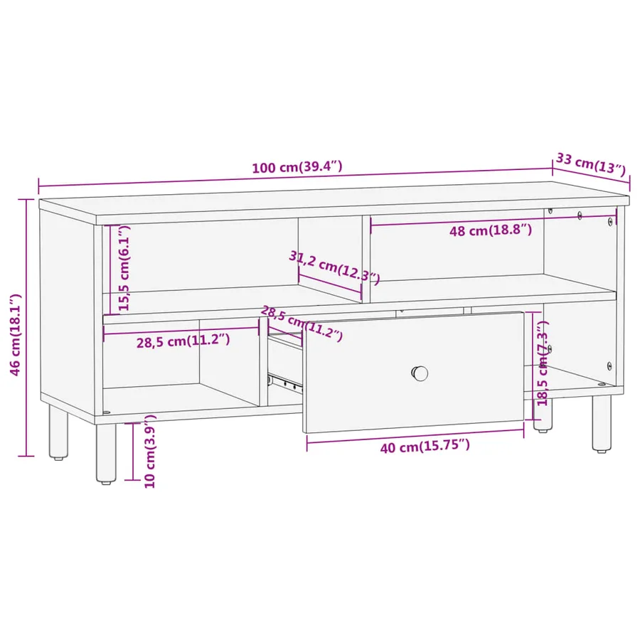 Meuble TV 100x33x46 cm bois d'acacia solide - 12