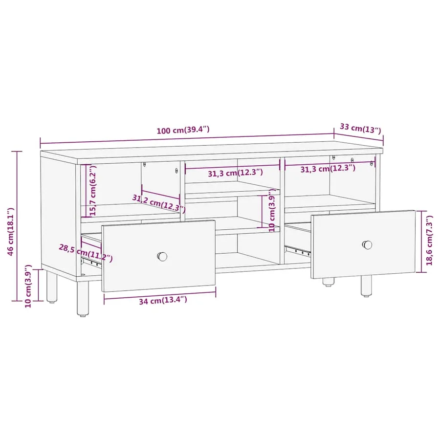 Meuble TV 100x33x46 cm bois d'acacia solide - 12