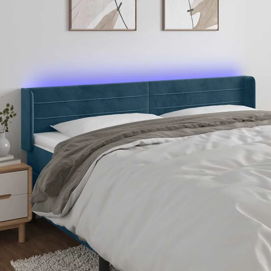 Tête de lit à LED Bleu foncé 183x16x78/88 cm Velours