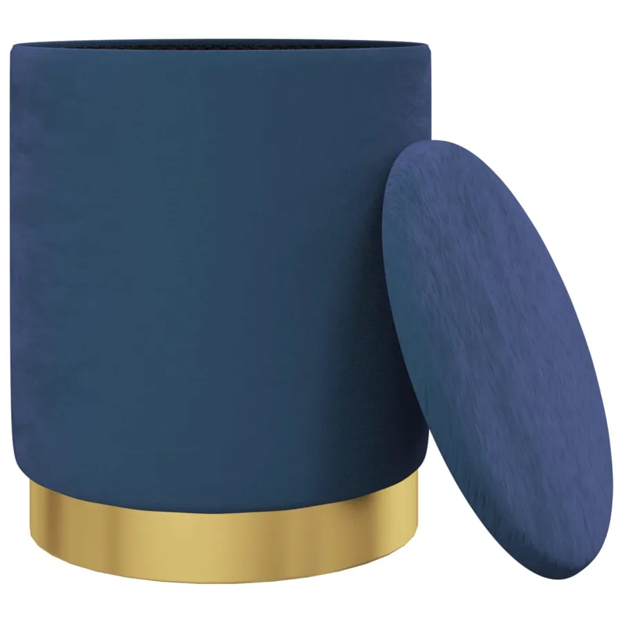 Tabouret de rangement rond Bleu Velours 31 x 37 cm - 3
