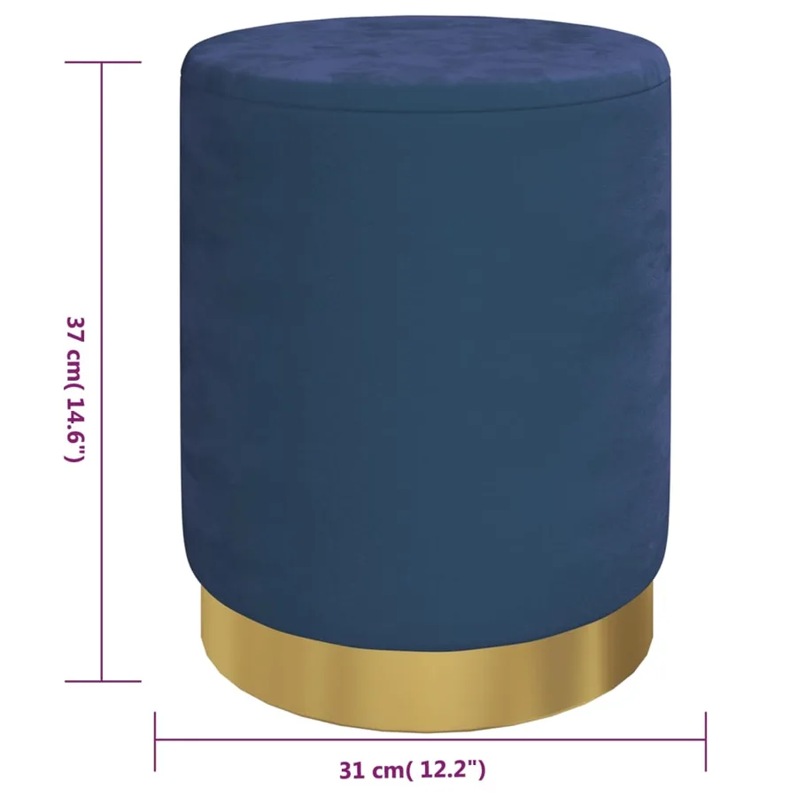 Tabouret de rangement rond Bleu Velours 31 x 37 cm - 6