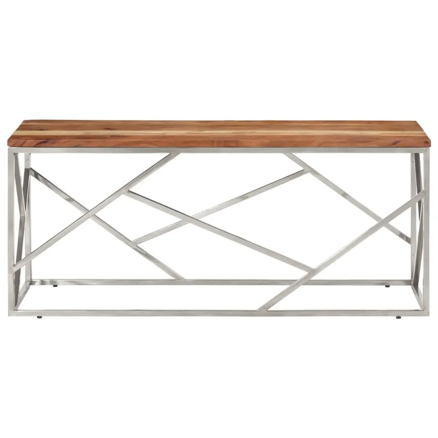 Table basse argenté acier inoxydable et bois massif d'acacia - 3