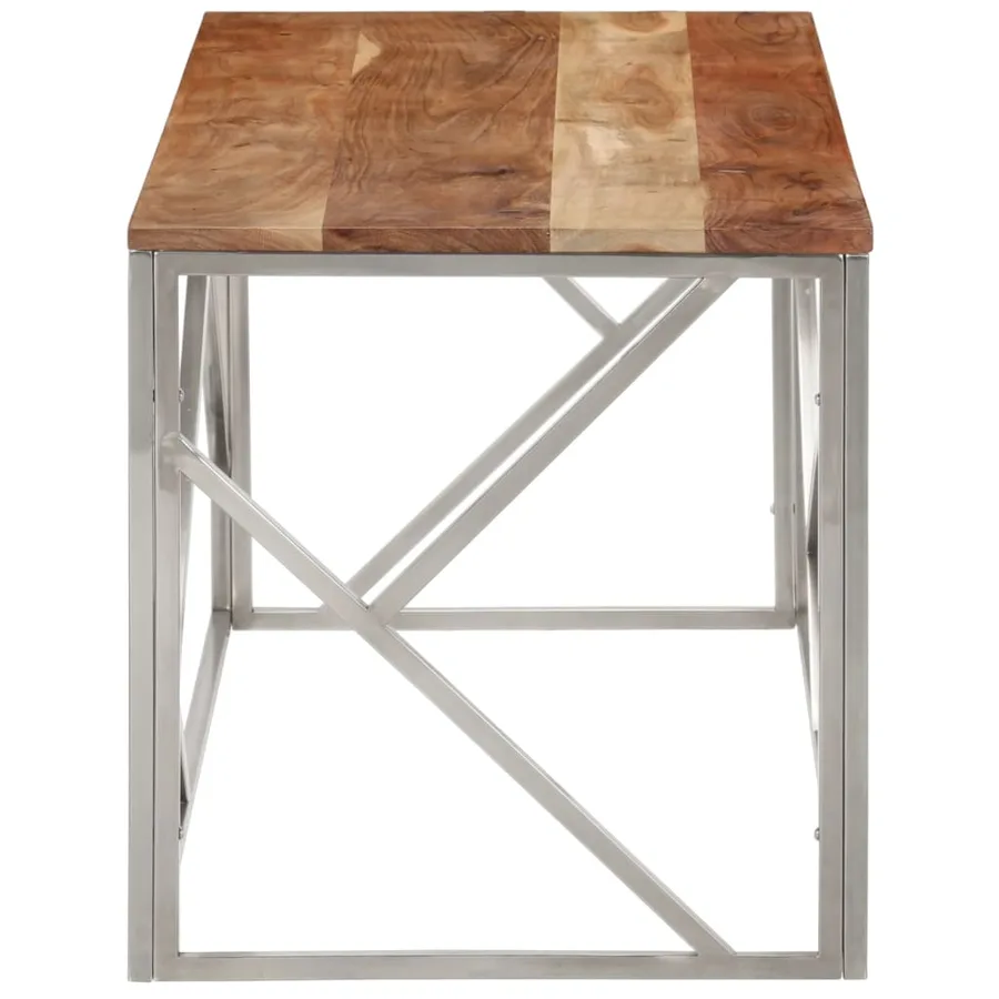 Table basse argenté acier inoxydable et bois massif d'acacia - 4