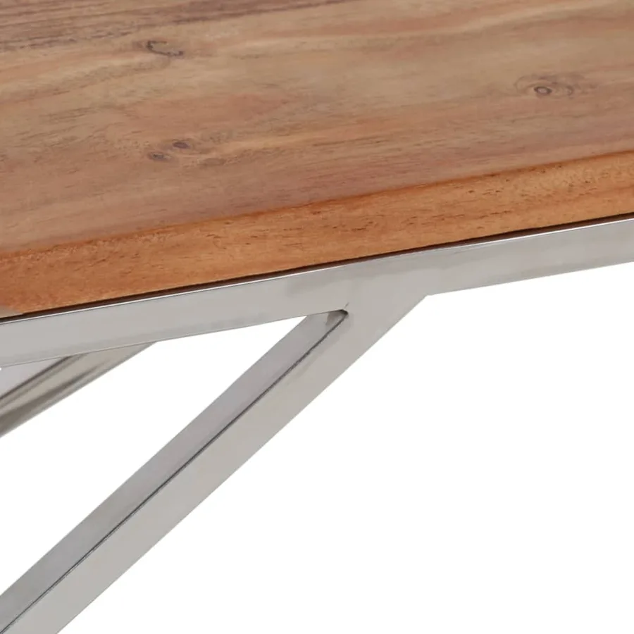 Table basse argenté acier inoxydable et bois massif d'acacia - 7