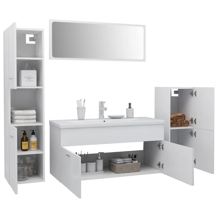 Ensemble de meubles de salle de bain Blanc Aggloméré - 3