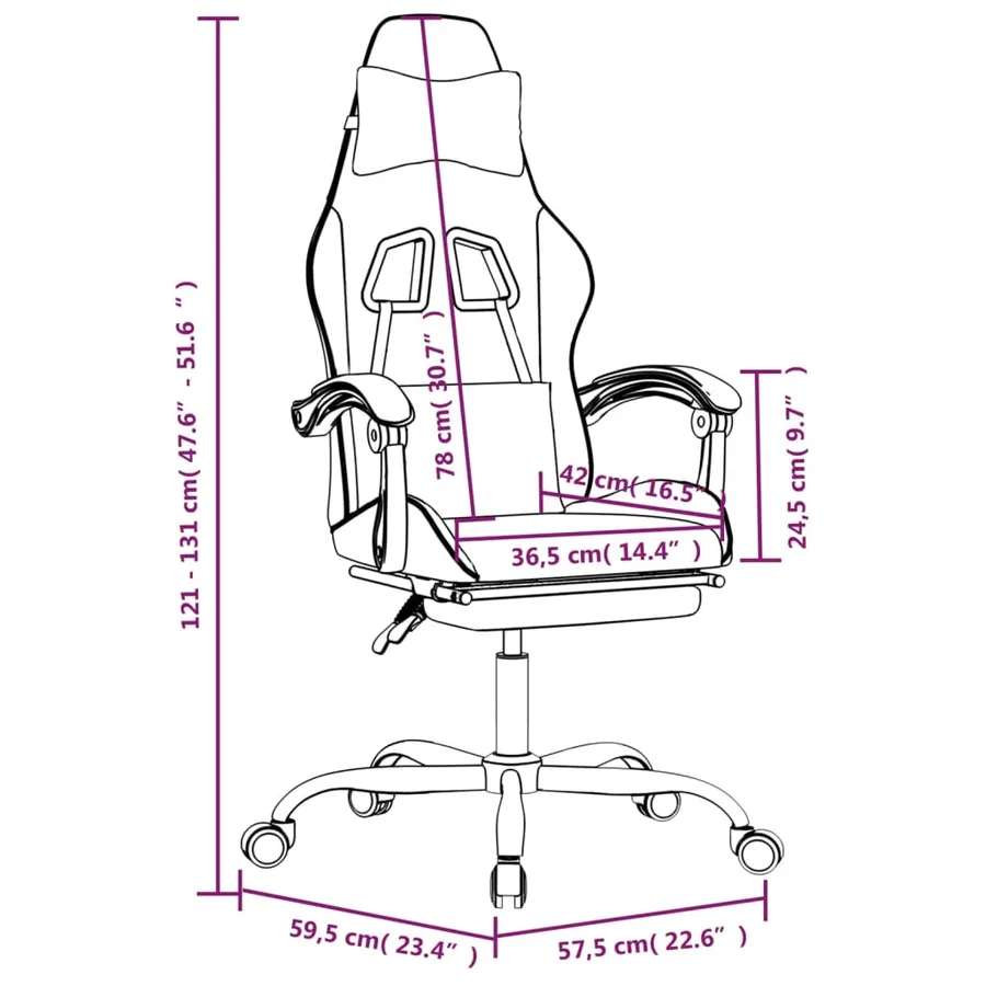 Chaise de jeu avec repose-pied Noir et blanc Similicuir - 15