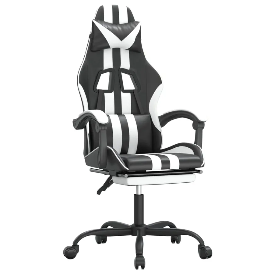 Chaise de jeu avec repose-pied Noir et blanc Similicuir - 2