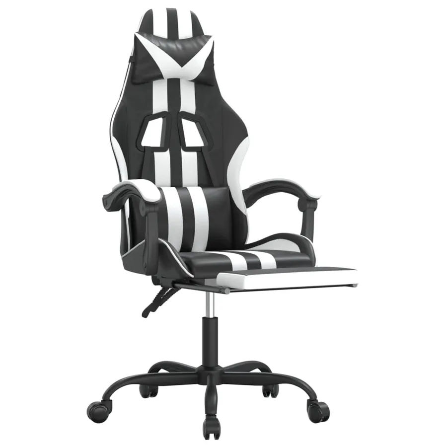 Chaise de jeu avec repose-pied Noir et blanc Similicuir - 6