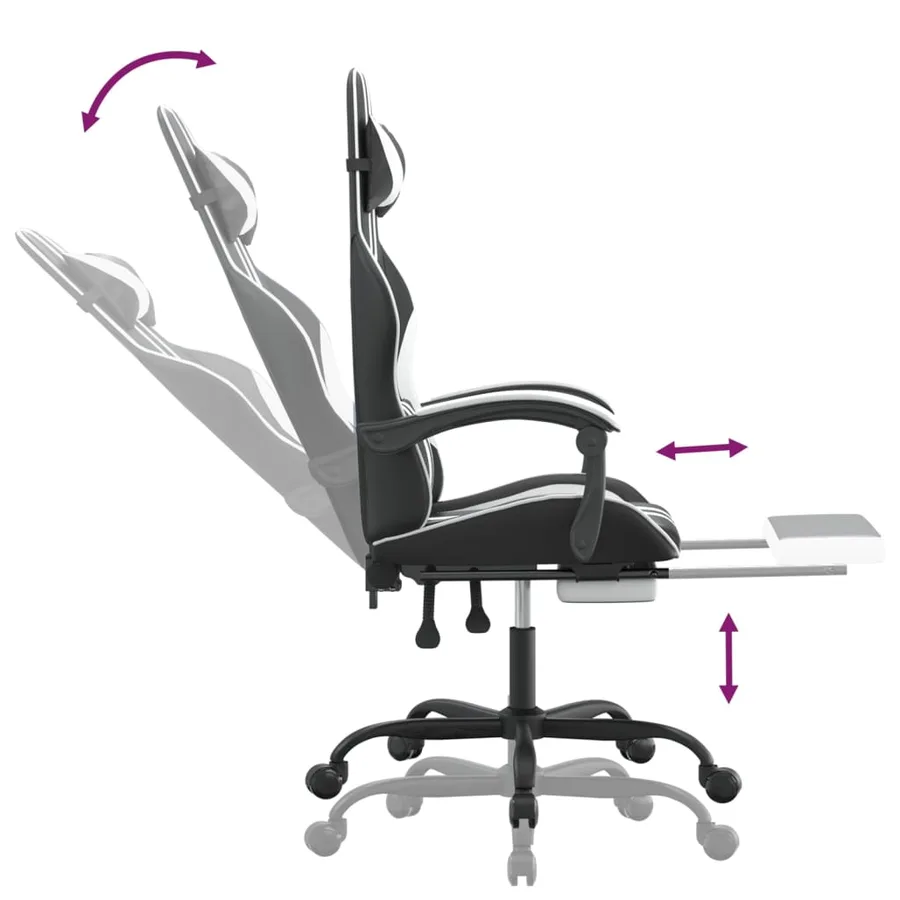 Chaise de jeu avec repose-pied Noir et blanc Similicuir - 7