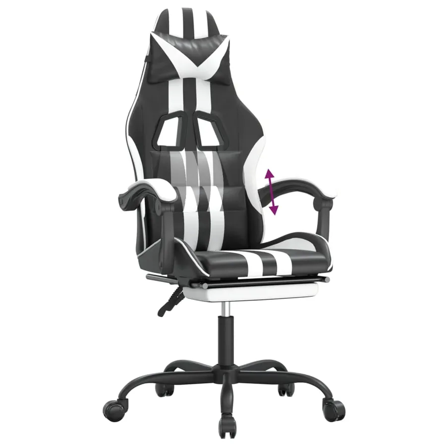 Chaise de jeu avec repose-pied Noir et blanc Similicuir - 8