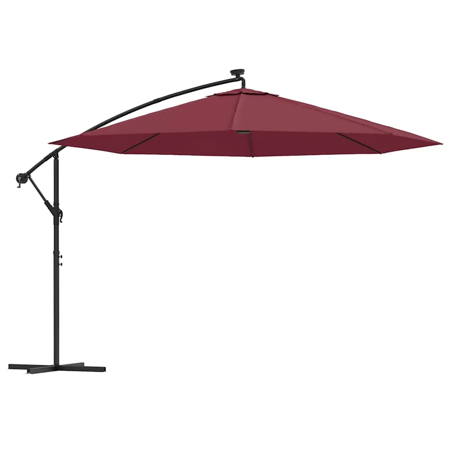 Parasol de jardin en porte-à-faux lumières LED rouge bordeaux - 2