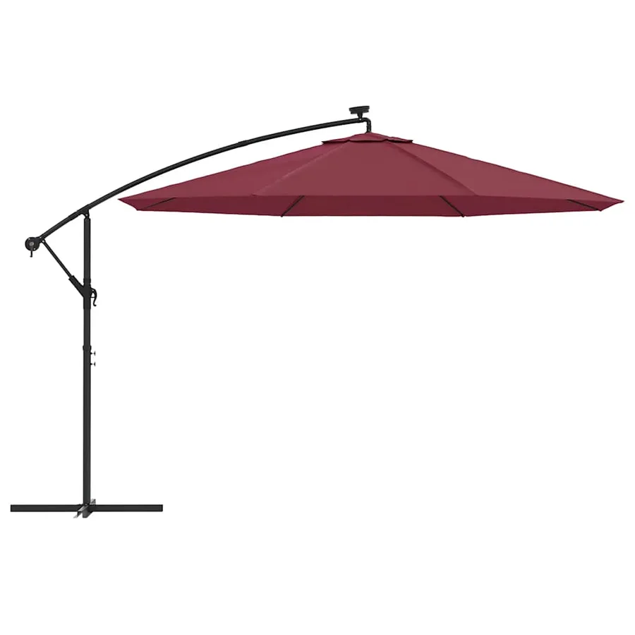 Parasol de jardin en porte-à-faux lumières LED rouge bordeaux - 4