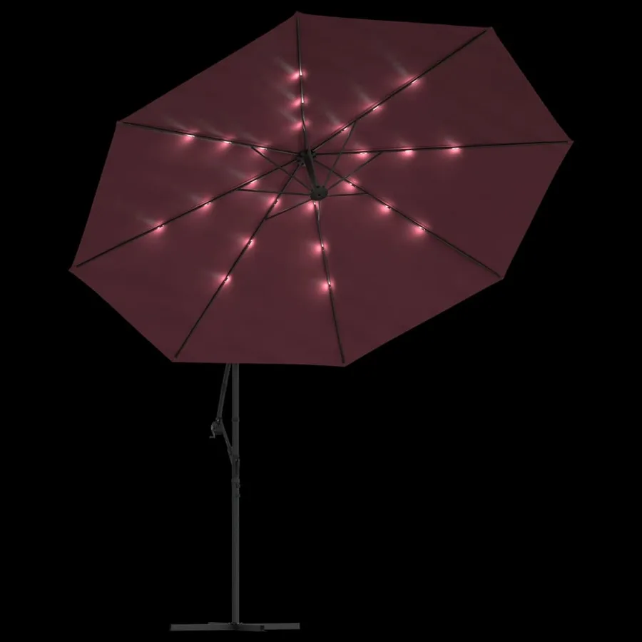 Parasol de jardin en porte-à-faux lumières LED rouge bordeaux - 6