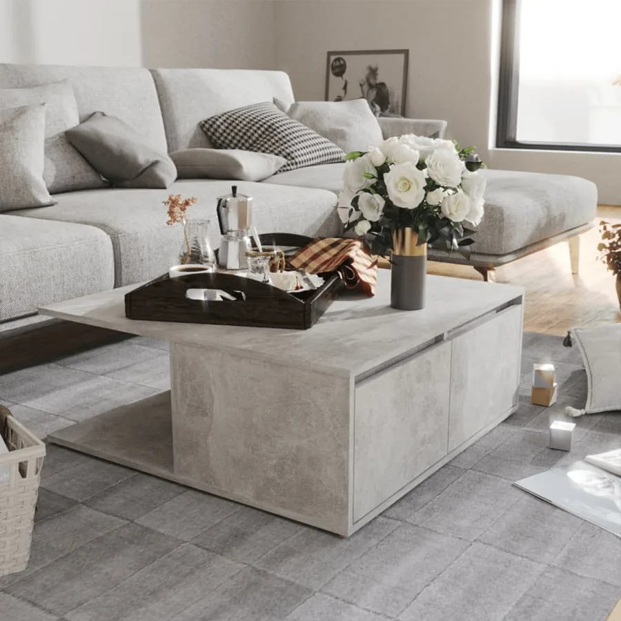 Table basse gris béton 80x80x31 cm bois d'ingénierie