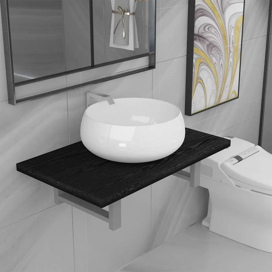 Meuble de salle de bain en deux pièces Céramique Noir