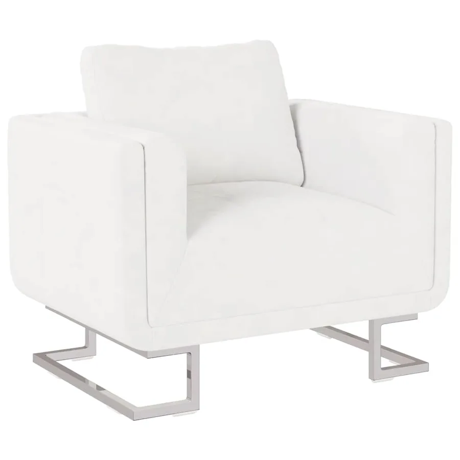 Fauteuil cube avec pieds chromés Blanc Similicuir - 2