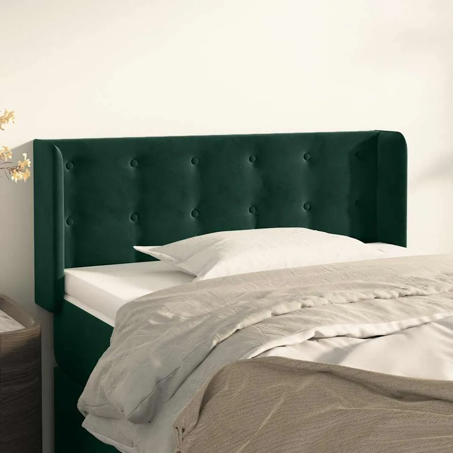 Tête de lit avec oreilles Vert foncé 93x16x78/88 cm Velours