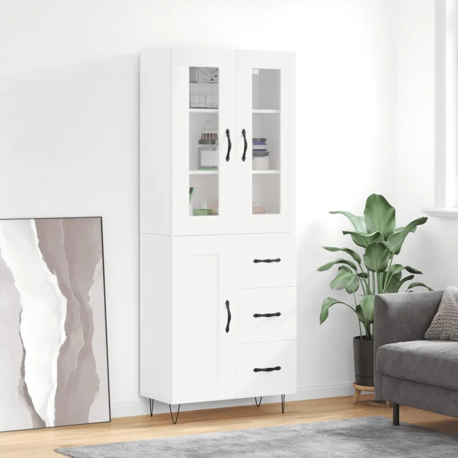Buffet haut Blanc 69,5x34x180 cm Bois d'ingénierie