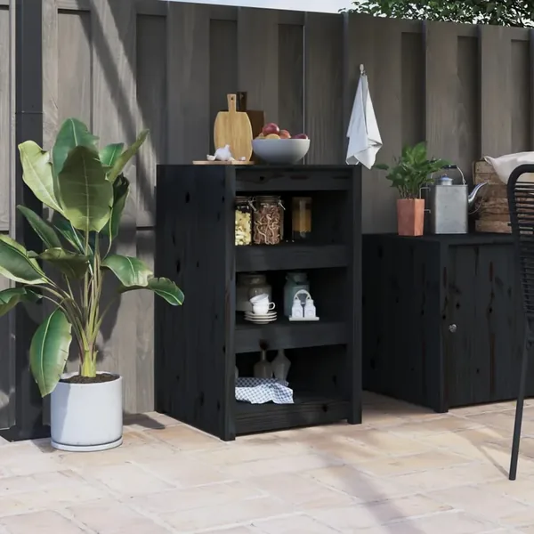 Armoire de cuisine d'extérieur MEPPEL noir 55x55x92 cm bois pin massif