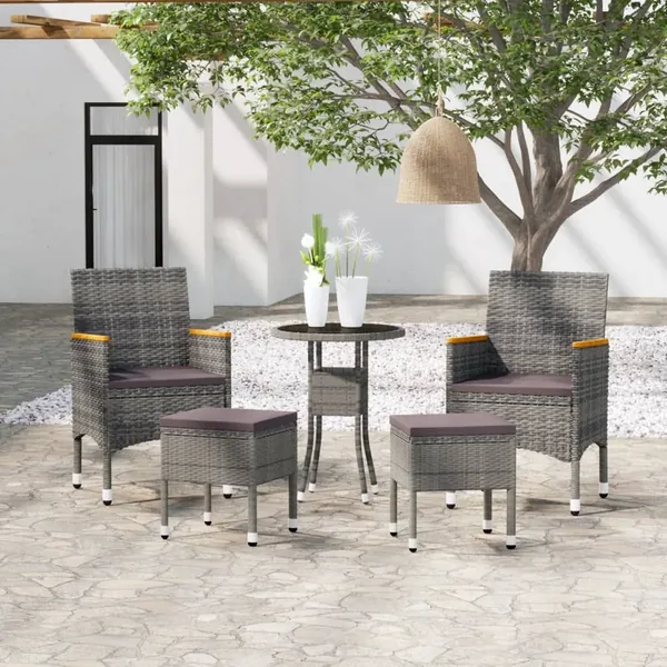 Salon de jardin 5 pcs Résine tressée Gris