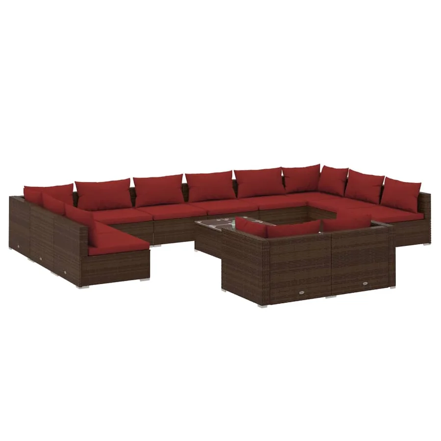 Salon de jardin 13 pcs avec coussins Marron Résine tressée - 2