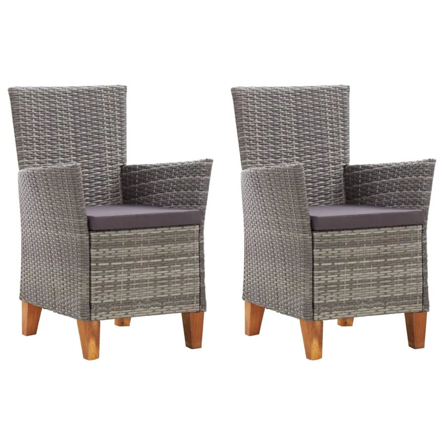 Chaises de jardin lot de 2 avec coussins Résine tressée Gris