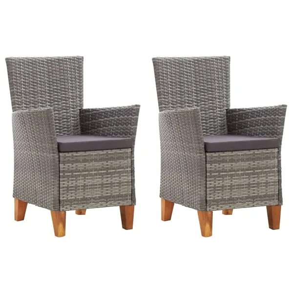 Chaises de jardin lot de 2 avec coussins Résine tressée Gris