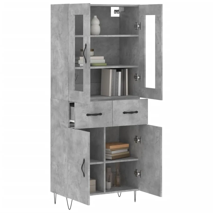 Buffet haut Gris béton 69,5x34x180 cm Bois d'ingénierie - 3