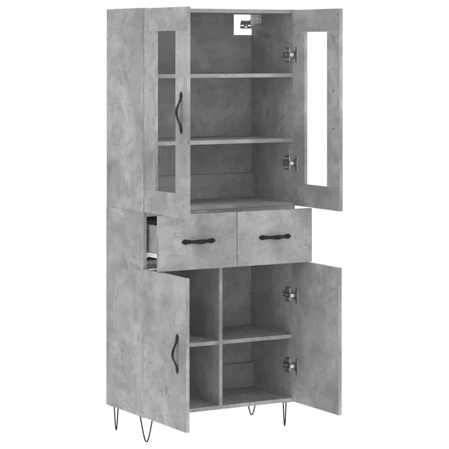 Buffet haut Gris béton 69,5x34x180 cm Bois d'ingénierie - 4