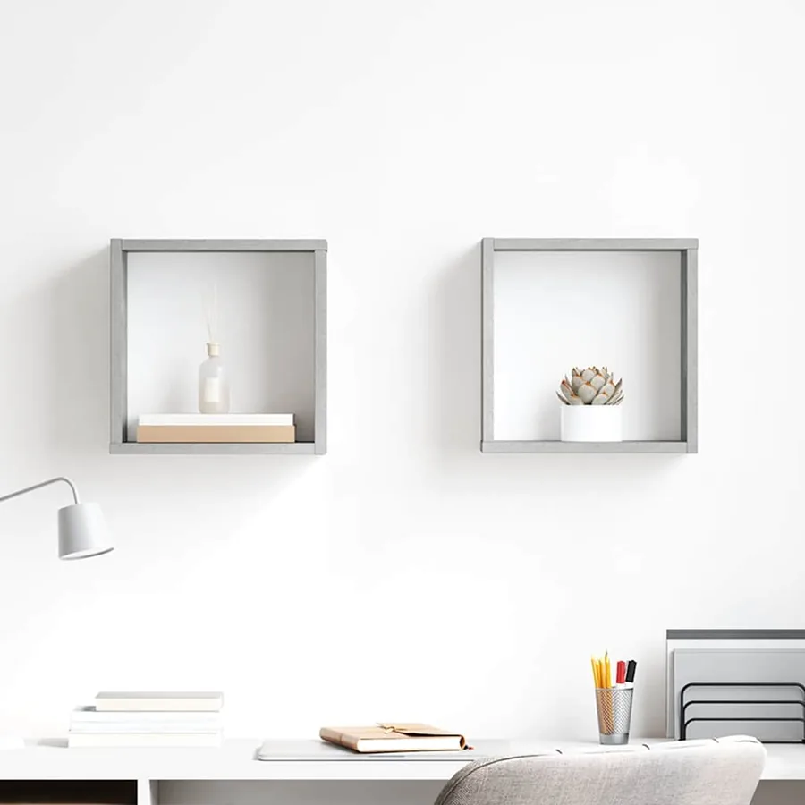 Étagères cube murales 2 pcs Gris béton 30x15x30 cm