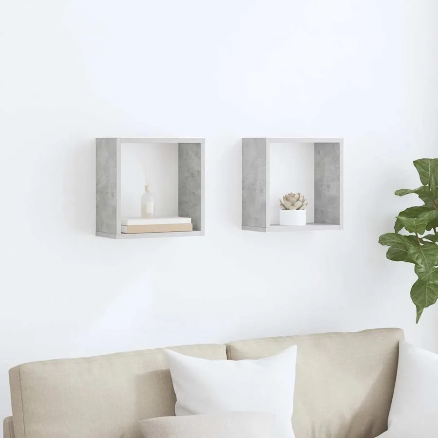 Étagères cube murales 2 pcs Gris béton 30x15x30 cm - 3