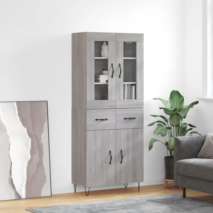 Buffet haut Sonoma gris 69,5x34x180 cm Bois d'ingénierie