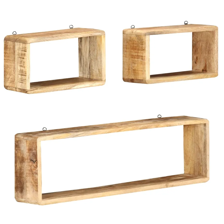 Ensemble d'étagère cube 3 pcs bois solide de manguier - 7
