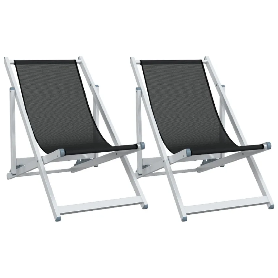 Chaises de plage pliantes lot de 2 noir aluminium et textilène - 2
