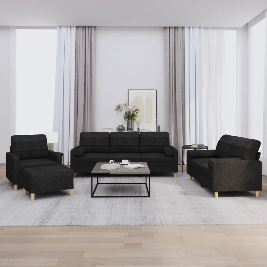 Ensemble de canapés 4 pcs avec coussins noir tissu