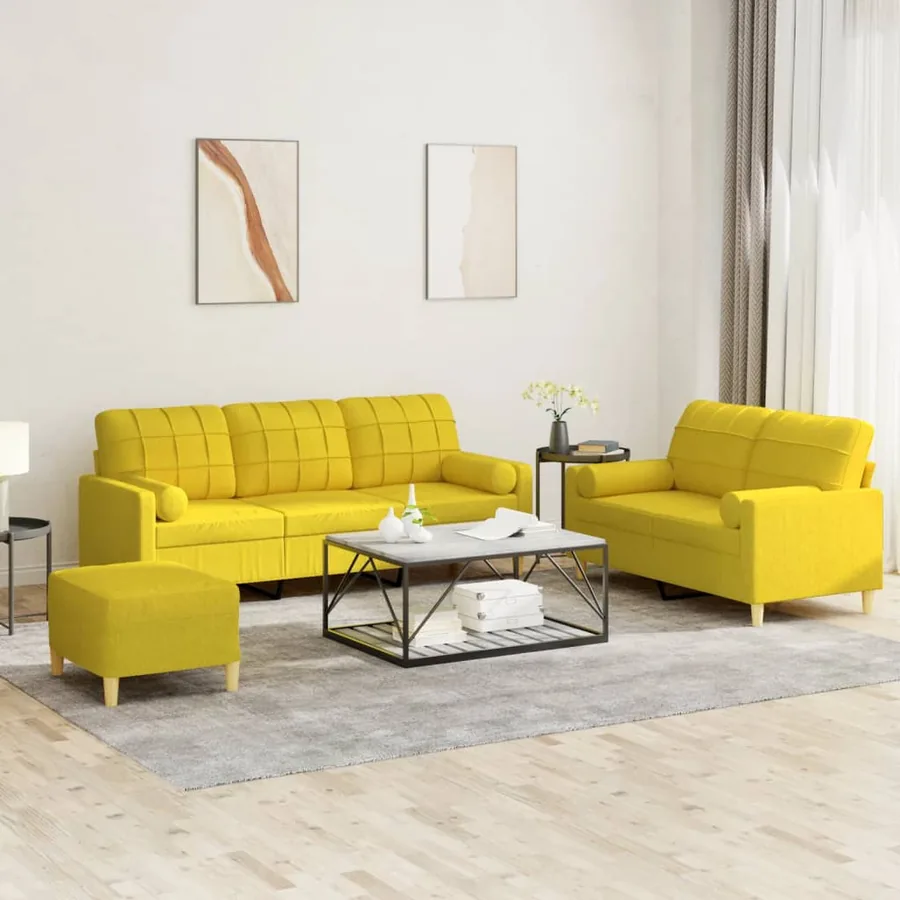 Ensemble de canapés 3 pcs avec coussins jaune clair tissu