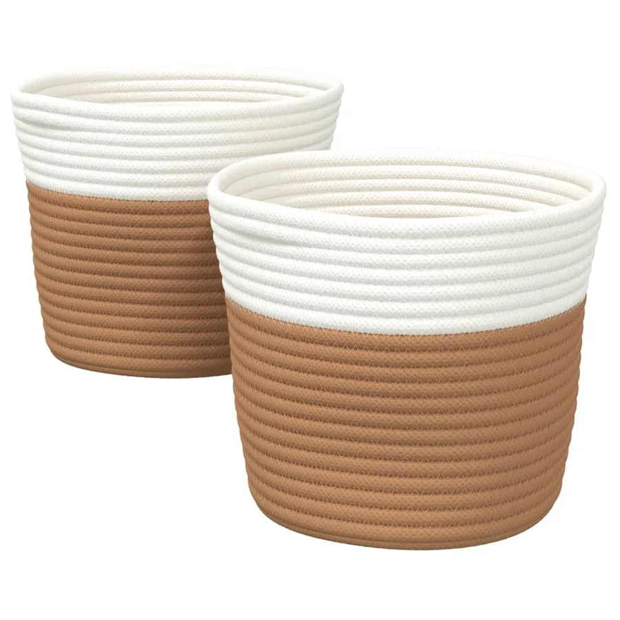 Paniers de rangement 2 pcs marron et blanc Ø24x18 cm coton - 2