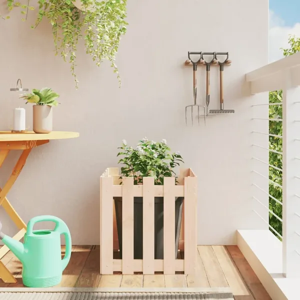 Jardinière avec design de clôture 50x50x50 cm pin massif