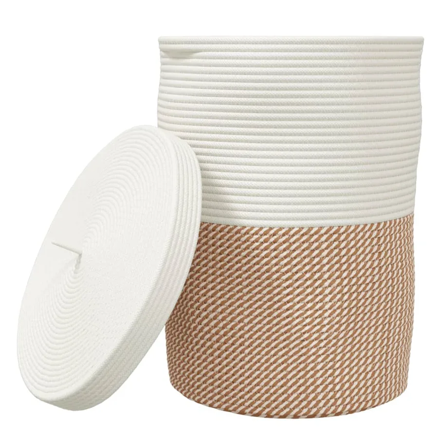 Panier de rangement et couvercle marron et blanc Ø37x50cm coton - 2