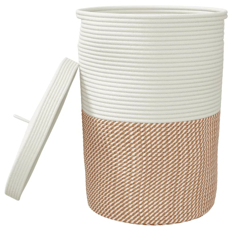 Panier de rangement et couvercle marron et blanc Ø37x50cm coton - 4