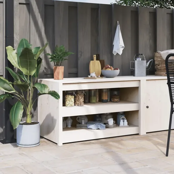 Armoire de cuisine d'extérieur MEPPEL blanc bois de pin massif
