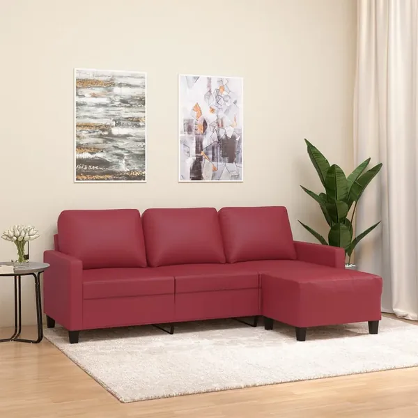 Canapé à 3 places repose-pieds Rouge bordeaux 180 cm Similicuir