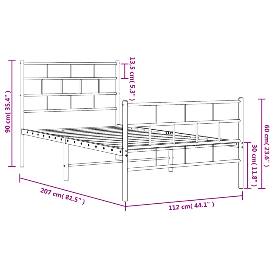 Cadre de lit métal sans matelas et pied de lit blanc 107x203 cm - 9