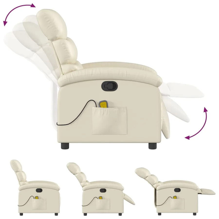 Fauteuil de massage inclinable crème similicuir - 7