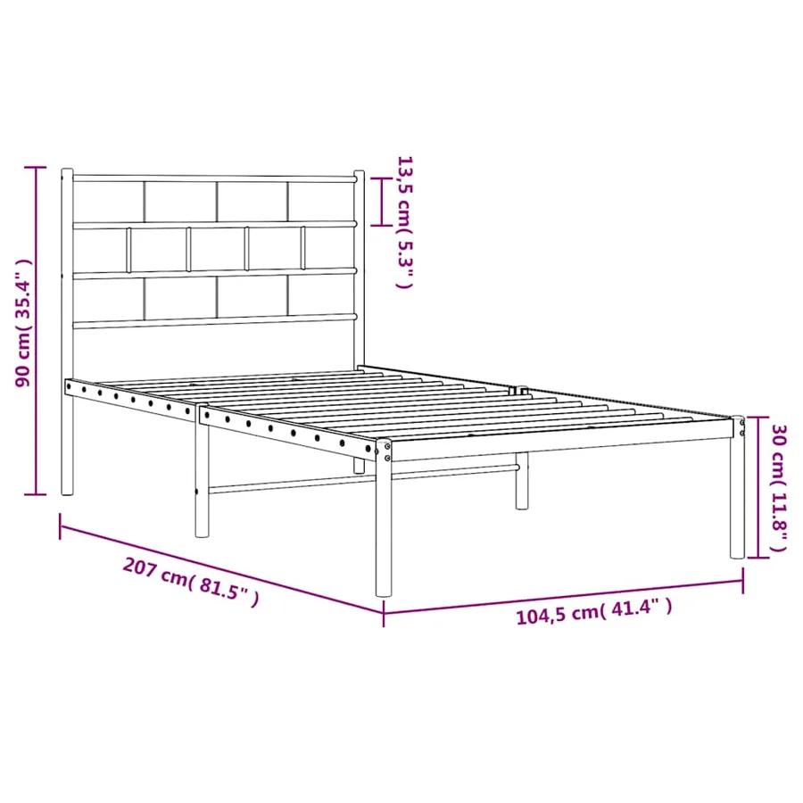 Cadre de lit métal sans matelas et tête de lit blanc 100x200 cm - 10