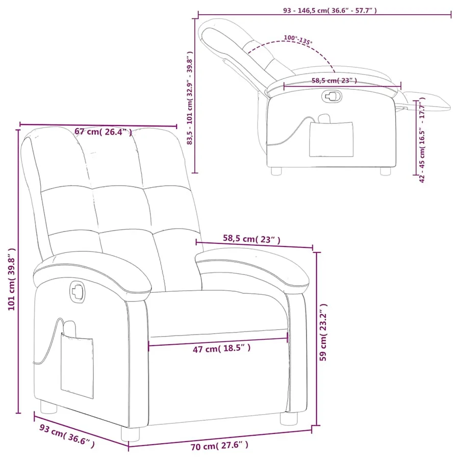 Fauteuil de massage inclinable crème tissu - 13