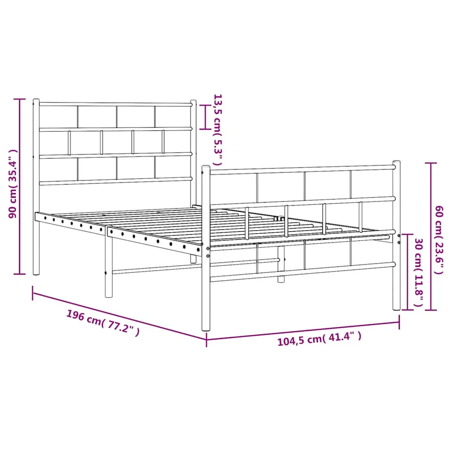 Cadre de lit métal sans matelas et pied de lit blanc 100x190 cm - 10