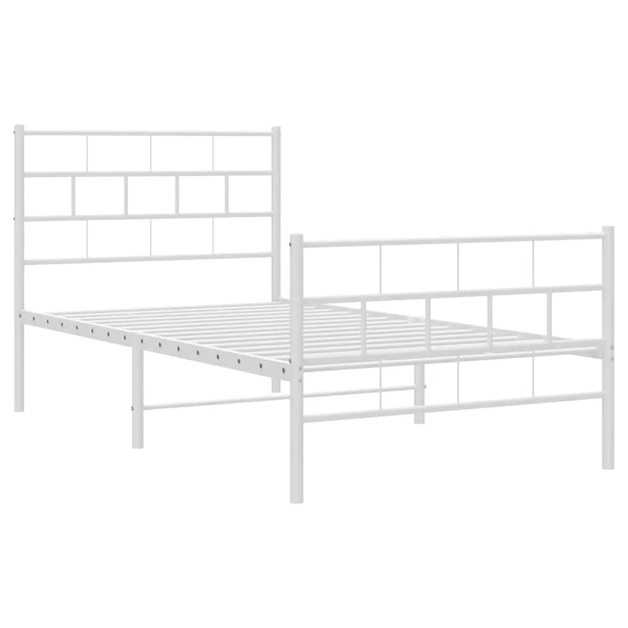Cadre de lit métal sans matelas et pied de lit blanc 100x190 cm - 5